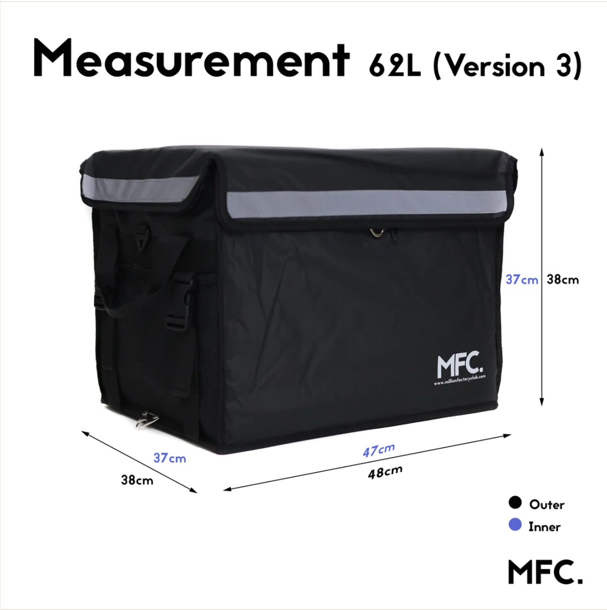 MFC 62L MAGNETO V3 Series Magnetic and Zip with Lock Ring Sling Food Delivery Thermal Bag