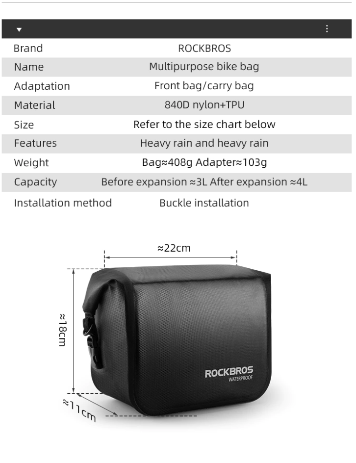 ROCKBROS Front Multipurpose Bag