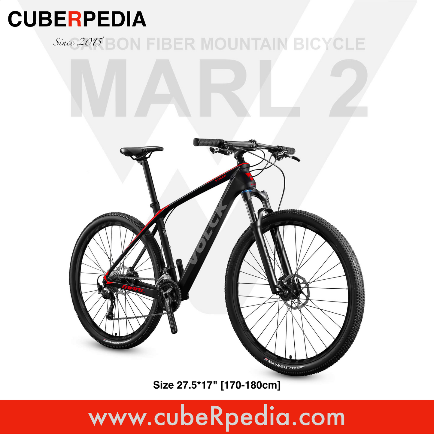 VOLCK Marl 2 Carbon Fiber Mountain Bike (27.5" x 17") - Black/Red