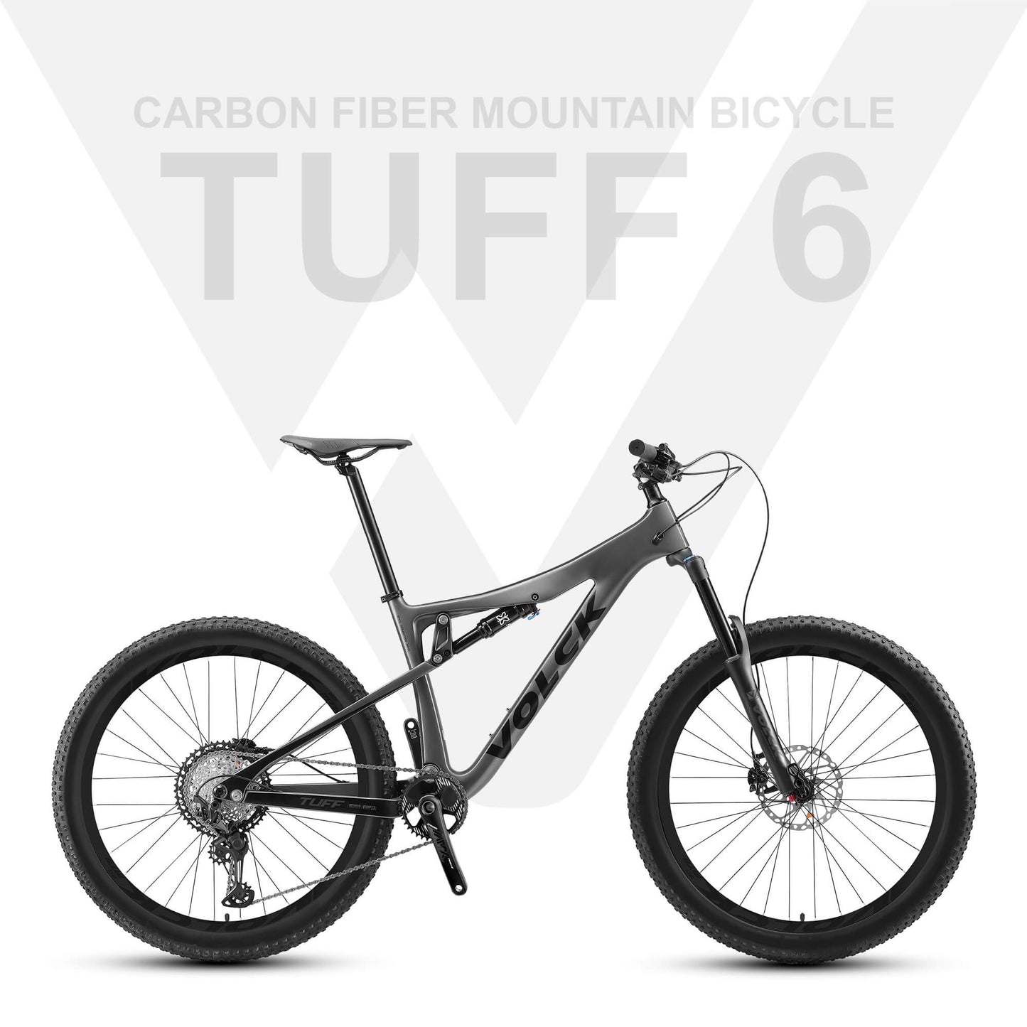 VOLCK Tuff 6 Carbon Fiber Full Suspension All Mountain Bike (27.5" x 17") - Black/Grey