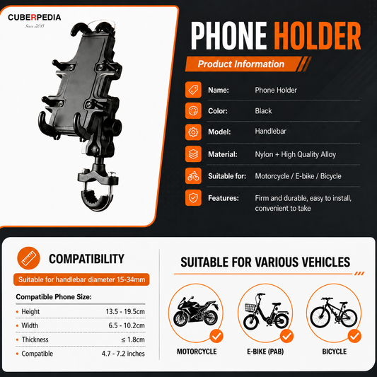 Motorcycle Phone Holder w Anti Theft + Helmet [Set D]