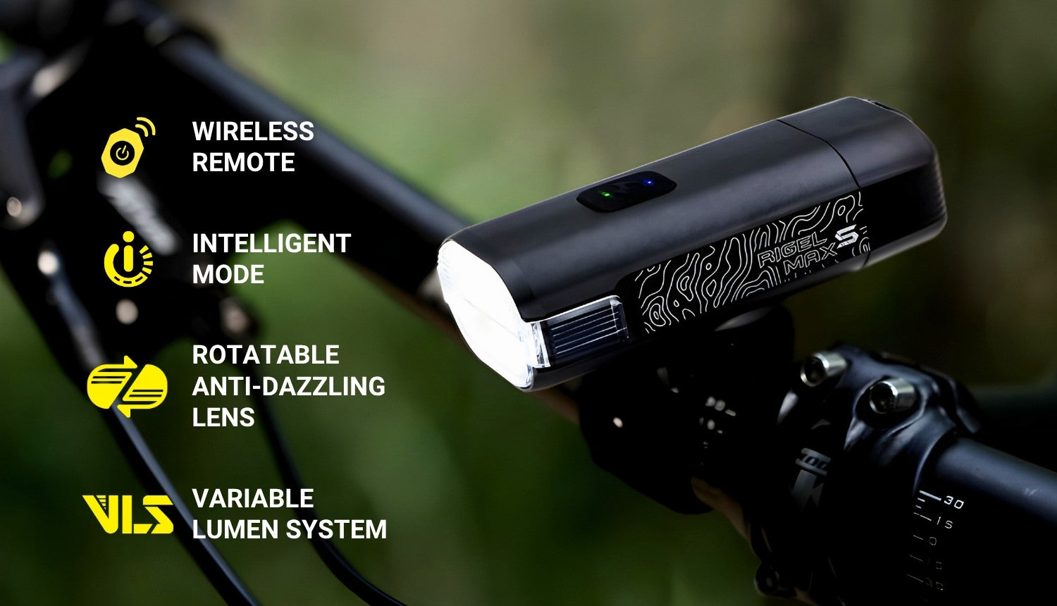 Moon RIGEL MAX-S wireless remote, intelligent mode, anti-dazzling lens and Variable Lumen System