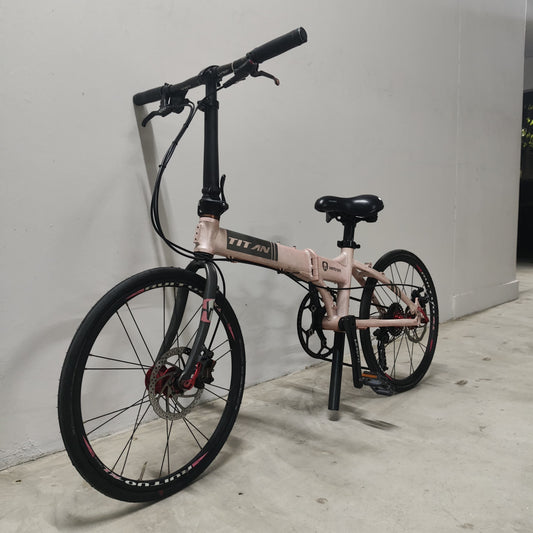[20] Titan Vertron 9-Speed Foldable Bicycle (Light Pink) [Used]