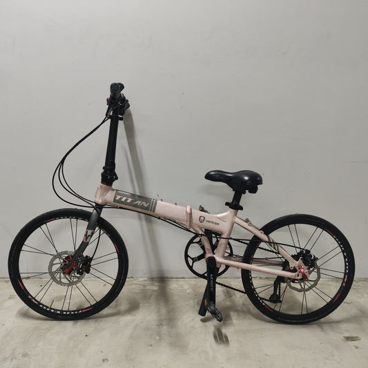 [20] Titan Vertron 9-Speed Foldable Bicycle (Light Pink) [Used]