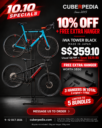 iWA TOWER Black 10% off: S$359.10, usual S$399, free extra hanger, three hangers total; first five bundles.