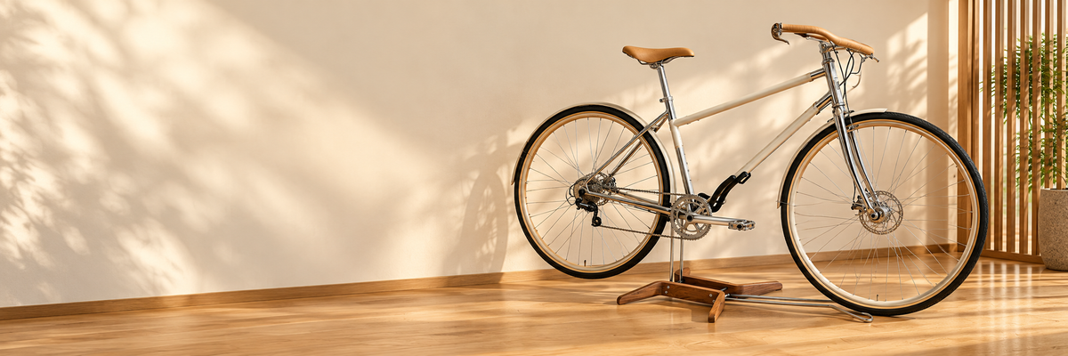 iWA Takumi bicycle stand in a warm interior