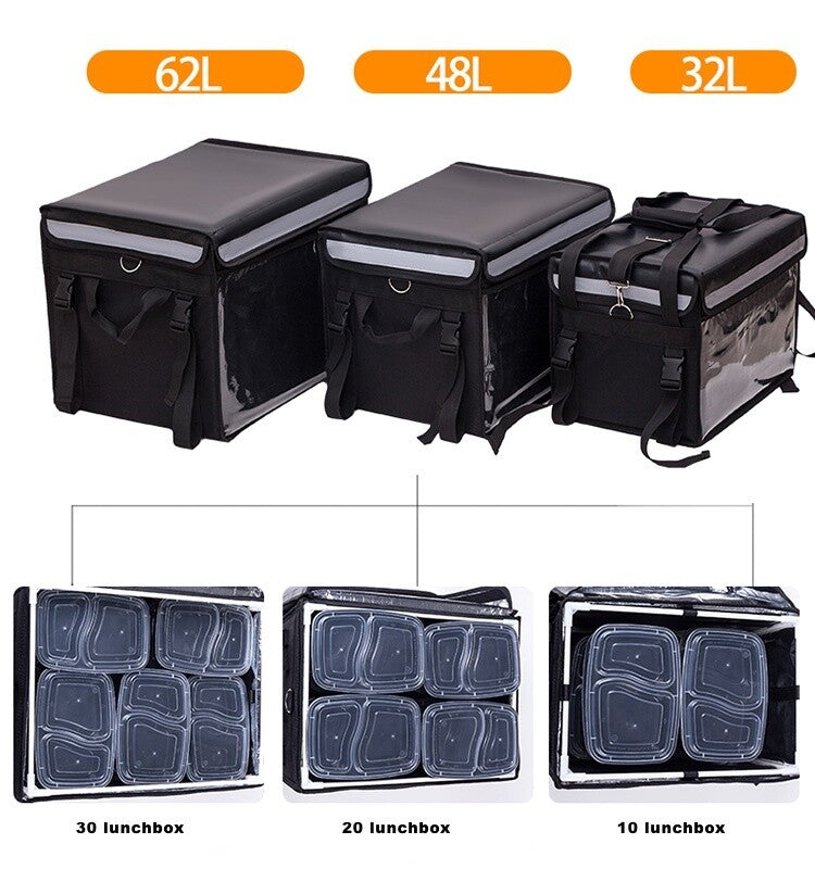 Insulated Thermal Food Delivery Bag – 56L Capacity, 42.5x37.5x35 Cm, Black, MPW