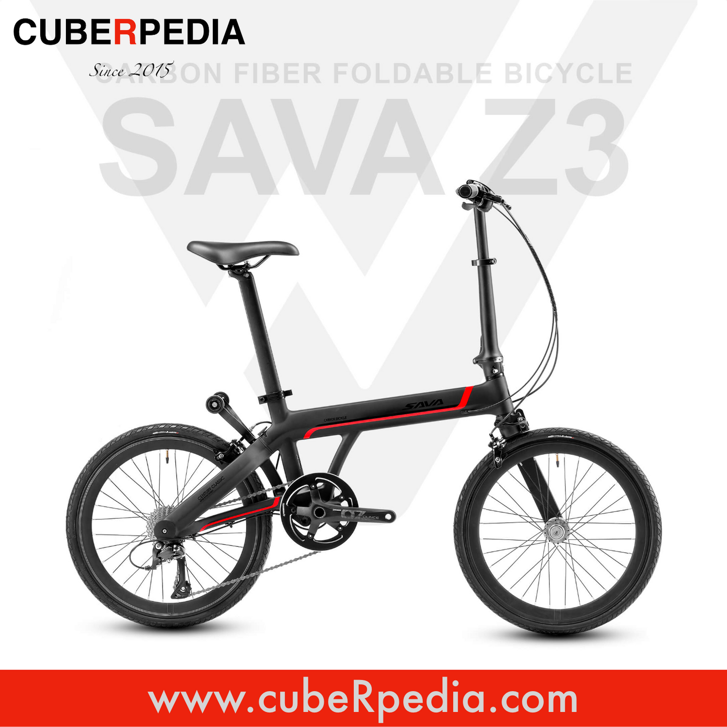 SAVA Z3 Carbon Folding Bike - Black Red