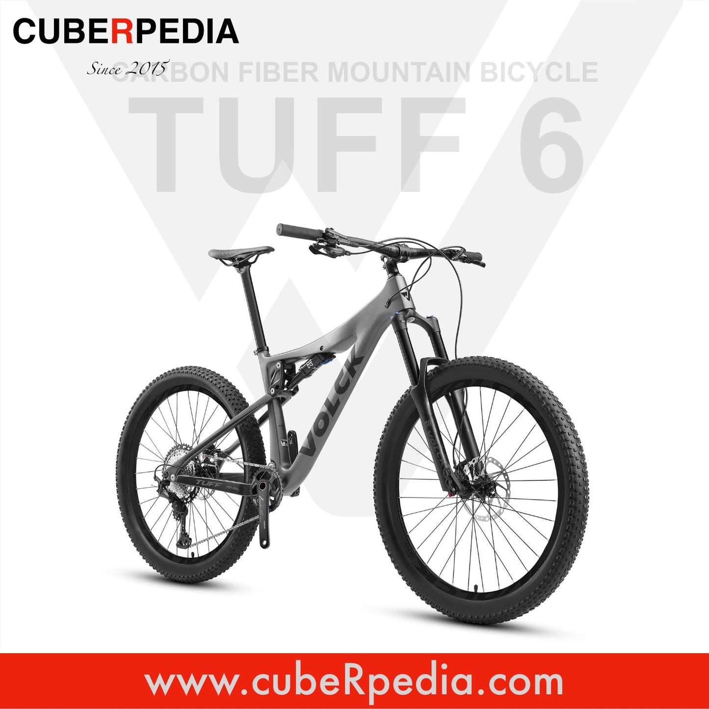 VOLCK Tuff 6 Carbon Fiber Full Suspension All Mountain Bike (27.5" x 17") - Black/Grey